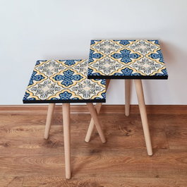 Hanah Home Mesas Nido 2 Piezas - Azul Marino, Amarillo y Blanco
